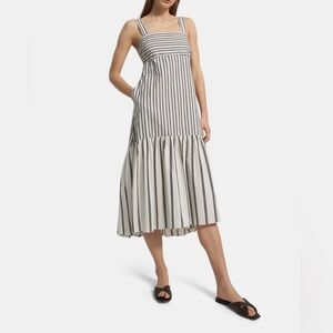 NEW Theory Tie Back Ventura Stripe Midi Dress Size M New without Tag Retail $385